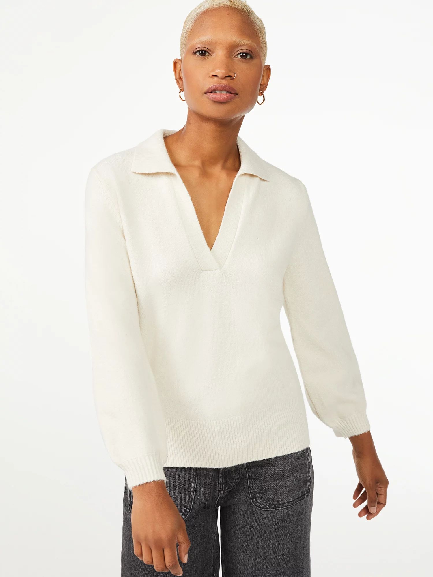 Free Assembly Women's V-Neck Polo Sweater | Walmart (US)