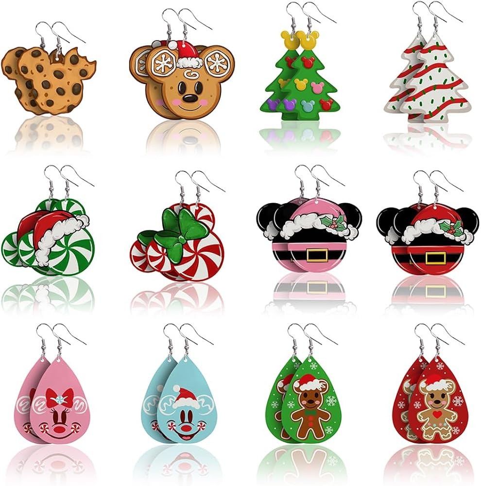 Merry Christmas Faux Leather Earrings Set of 12, Xmas Teardrop Dangle Earrings Bulk Black Green S... | Amazon (US)