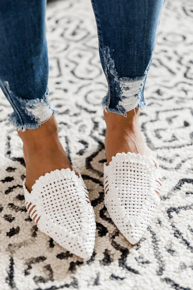 Monica Raffia White Mules | The Pink Lily Boutique