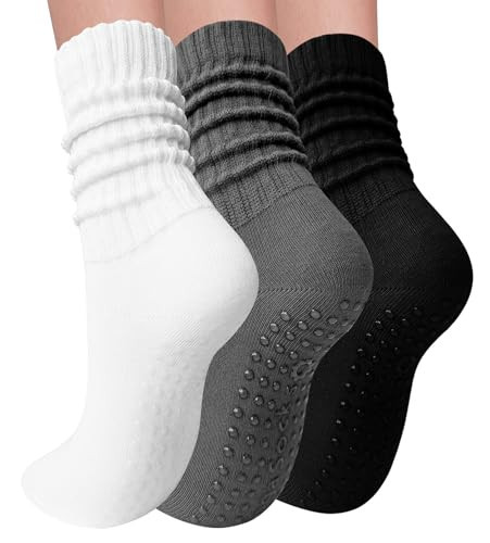 Elapse Space 3 Pairs Pilates Socks with Grips for Women Yoga Slouch Grippy Socks for Barre Workout Hospital | Amazon (US)