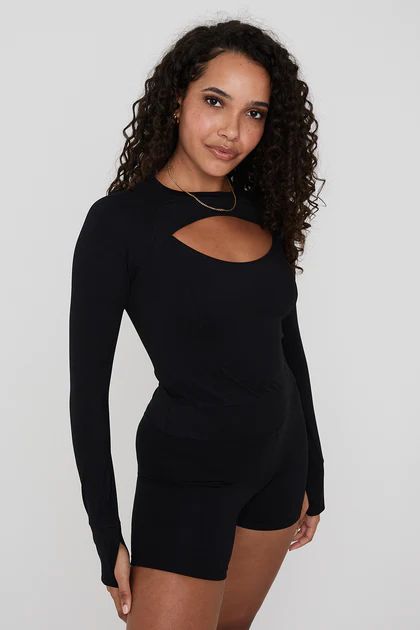 SKINLUXE CUT OUT LONG SLEEVE TOP - SHADOW BLACK | TALA (UK)