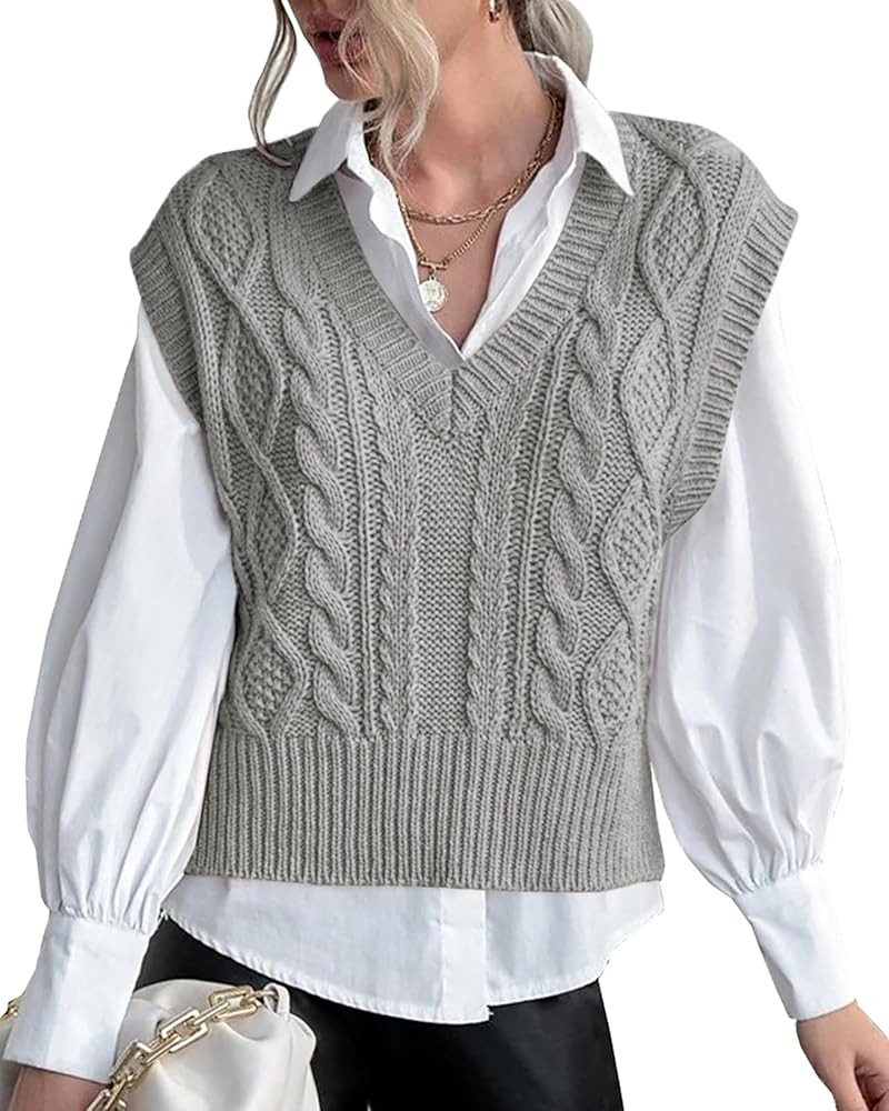Sweater Vest for Women V Neck Sleeveless Knit Solid Casual Ribbed Preppy Pullover Tops | Amazon (US)