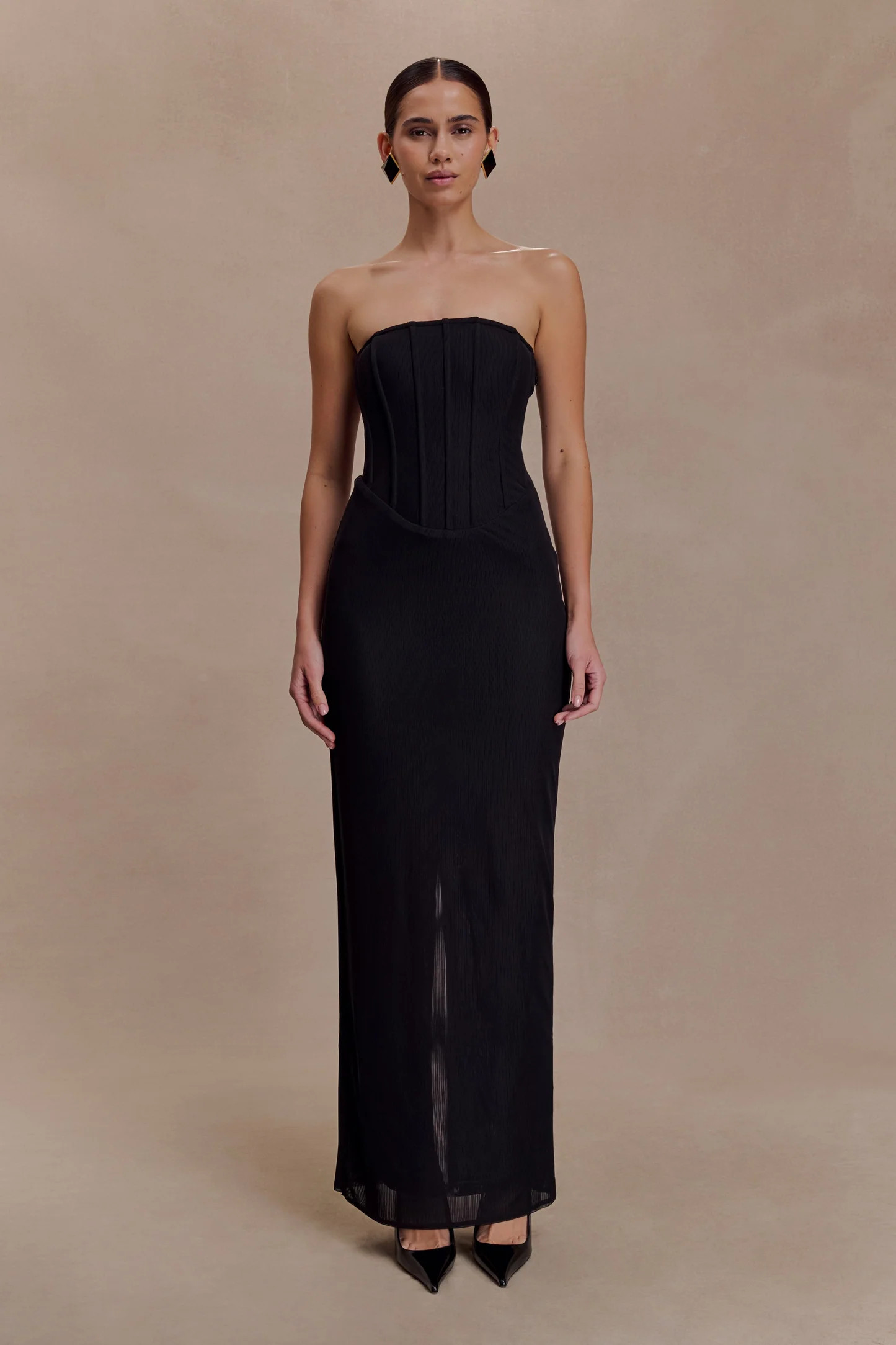 Gemma Strapless Mesh Maxi Dress - Black | MESHKI US