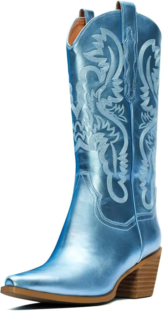 MUCCCUTE Women's Cowgirl Boots Embroidered Cowboy Boots Chunky Block Heel Western Boots Vintage Wide | Amazon (US)