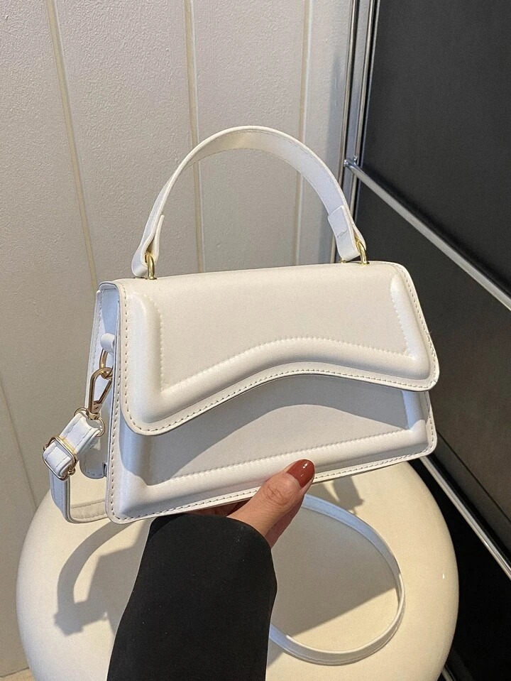 Mini Bolsa Quadrada Sólido Branco Top Handle Aba Desenho Cor Sólida Bolsa de Mão , Da Moda Cou... | SHEIN