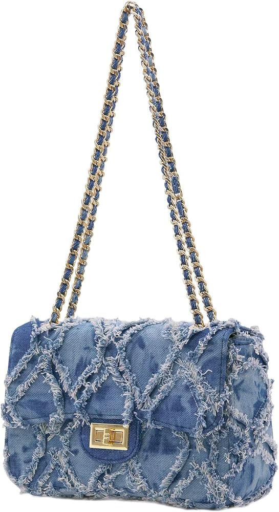 Milisente Women Shoulder Bag Small Quilted Denim Bag Chain Clutch Purses and Handbags Or Crossbod... | Amazon (US)