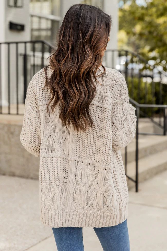 In My Feelings Beige Cable Knit Detail Cardigan | Pink Lily
