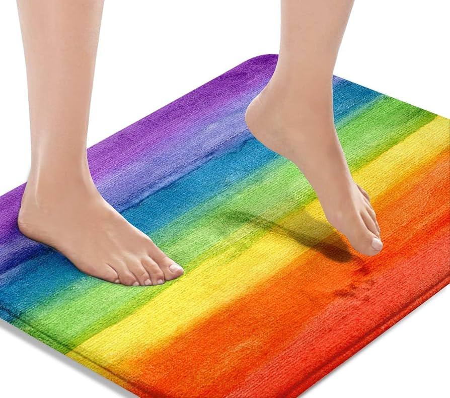 Britimes Bath Mat for Bathroom, Colorful Stripe Rainbow Washable Cover Floor Rug Carpets Floor Ma... | Amazon (US)