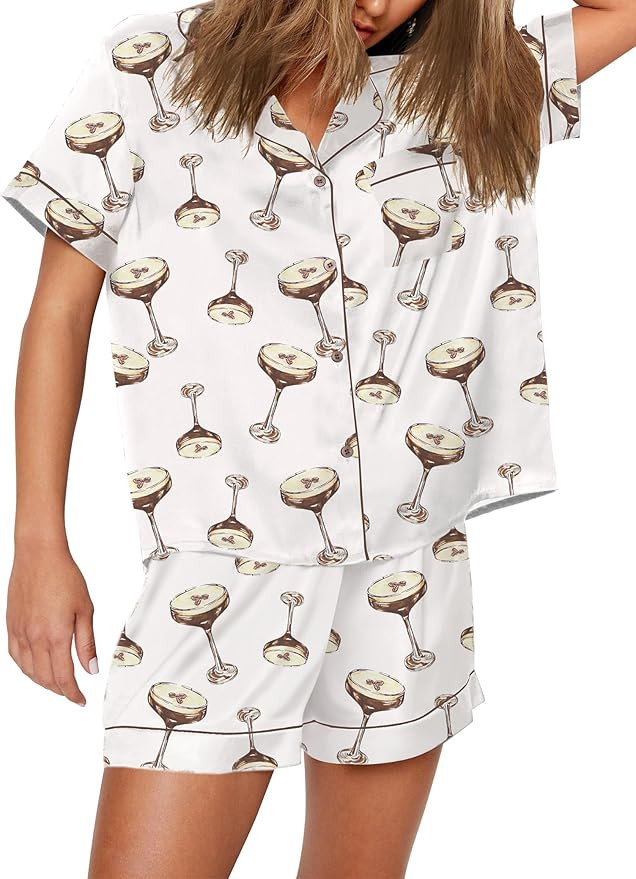 SHESHOW Funny Graphic Pajamas for Women Set Button Down Short Sleeve Top and Shorts Pjs Sets Slee... | Amazon (US)