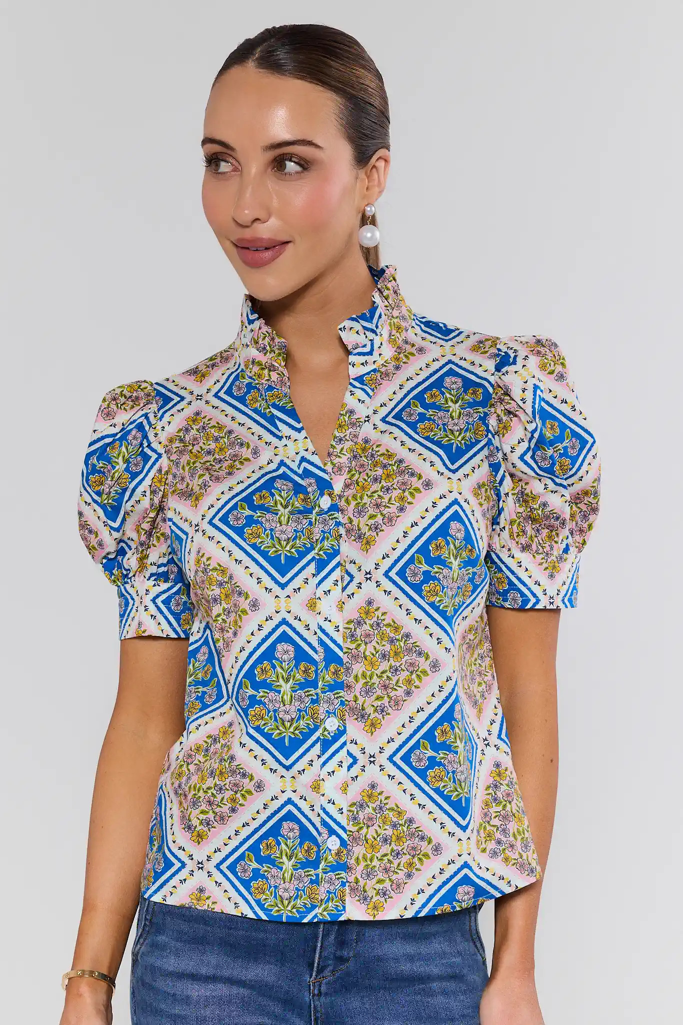 Giana Multi Printed Puff Sleeve Top | Avara