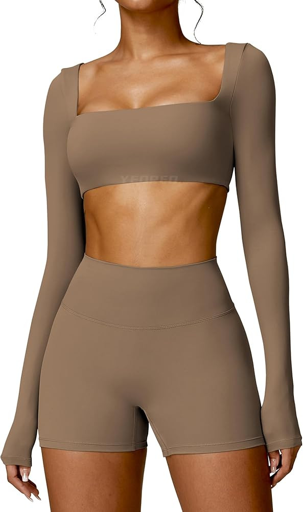 YEOREO Kyla Women Crop Top Long Sleeve Padded Sports Low Medium Impact Yoga Shirt Workout | Amazon (US)