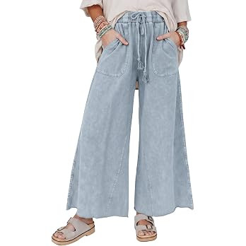 Ainangua Womens Wide Leg Sweatpants Baggy Palazzo Pants Washed Sweat Pants | Acid Wash Baggy Swea... | Amazon (US)