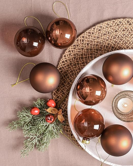 DN DECONATION Brown Glass Christmas Ball Ornaments, 3.15” Hanging Christmas Baubles for Xmas Tr... | Amazon (US)