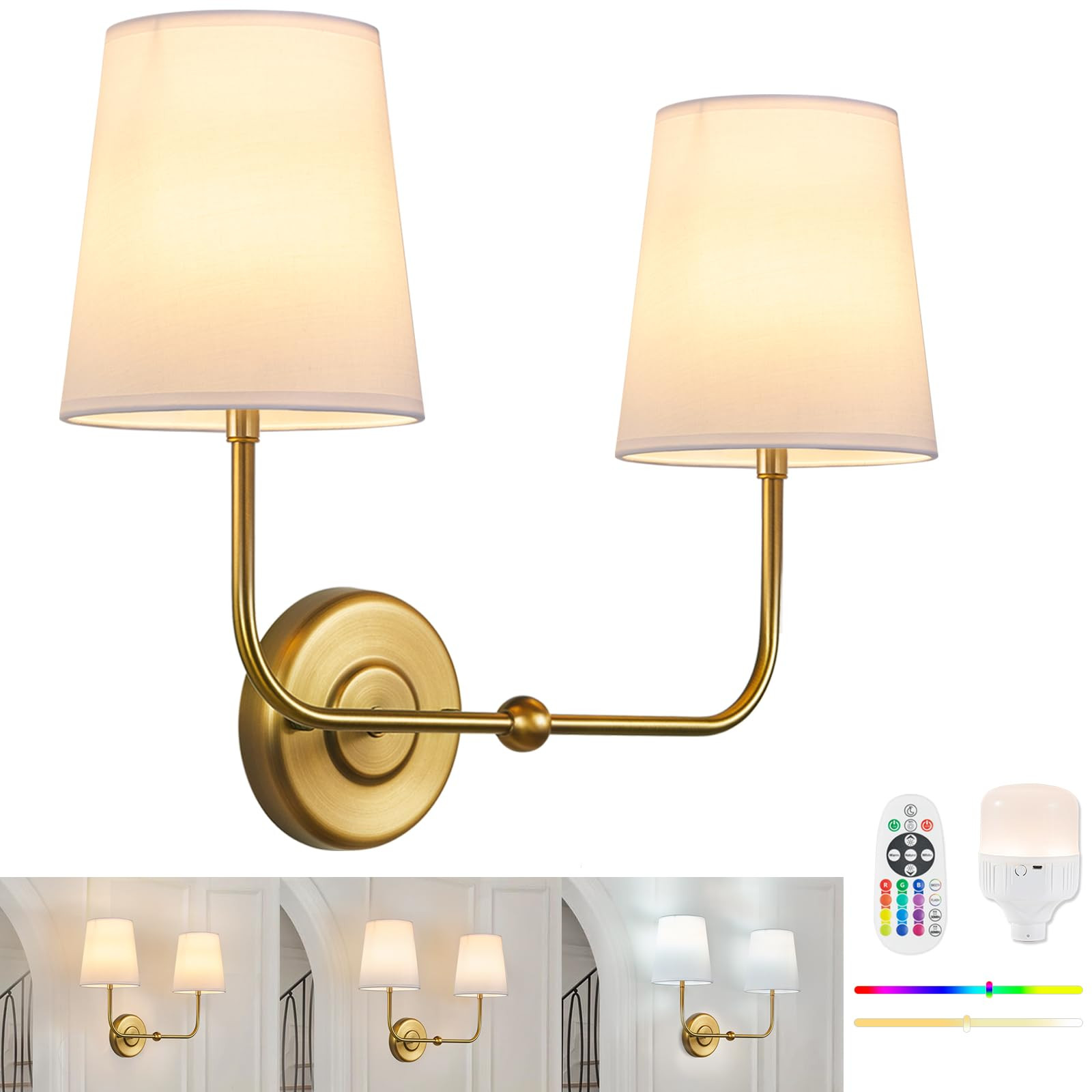 TERLEENART Battery Operated Double Wall Sconce, Cordless Rechargeable Battery Powered 2-Lights Fa... | Amazon (US)