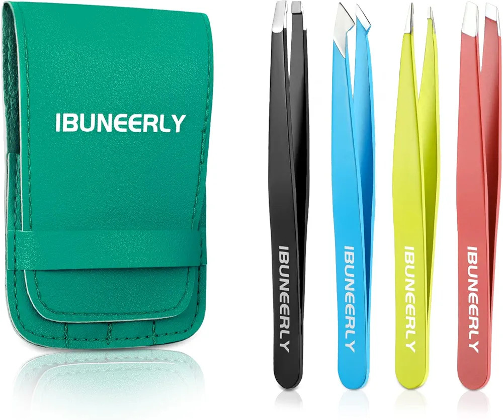 4-Piece Women's Tweezer Set with Travel Case - For Eyebrows, Ingrown Hairs, Splinters | Amazon (US)