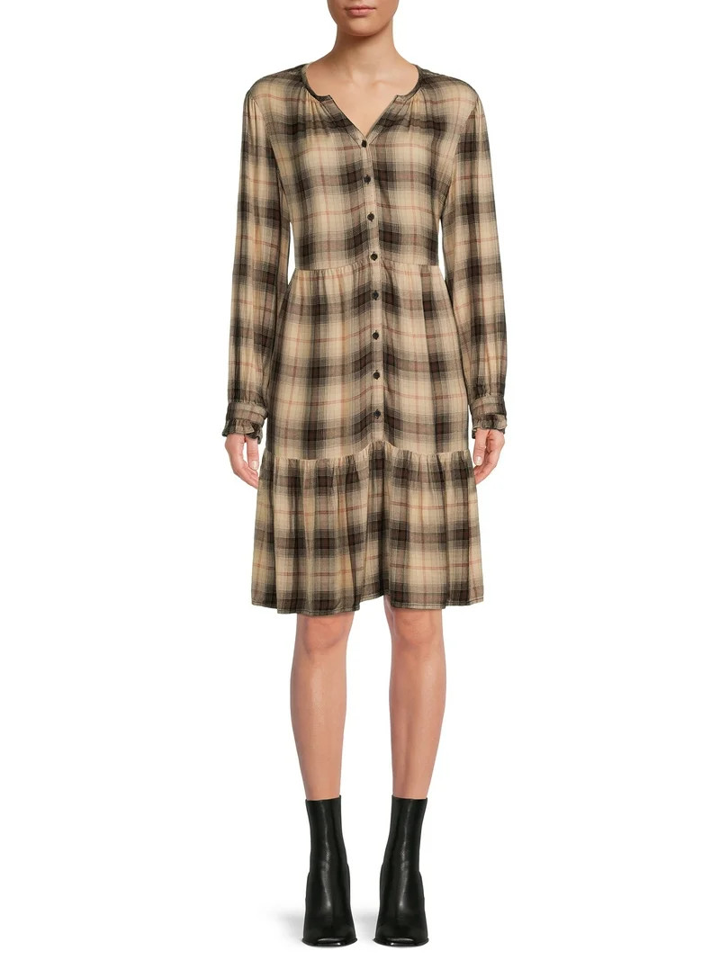 Blu White Blu Women's Plaid Ruffle Hem Dress - Walmart.com | Walmart (US)