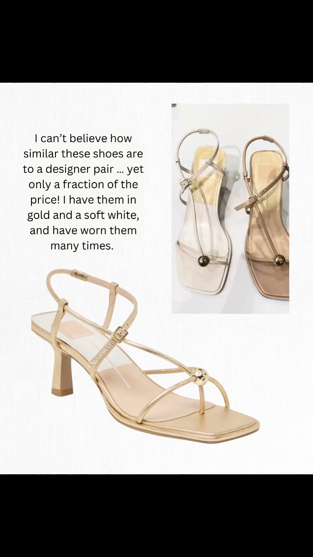 I can’t believe how similar these shoes are to a designer pair … yet only a fraction of the price! I have them in gold and a soft white, and have worn them many times. 

#LTKSeasonal #LTKWedding #LTKOver40
