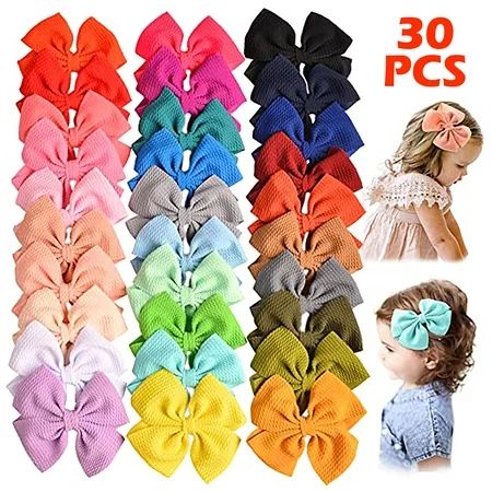 Baby Girls Hair Bows Clips Set of 30 Pcs Candy Color Bow Flower Clip Hairpin Ladies Children Princes | Walmart (US)