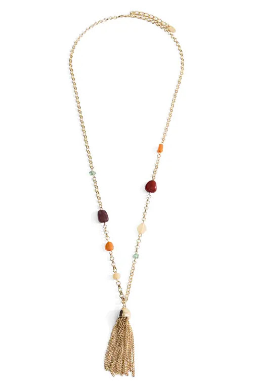MANGO Fringed Bead Necklace in Gold at Nordstrom | Nordstrom