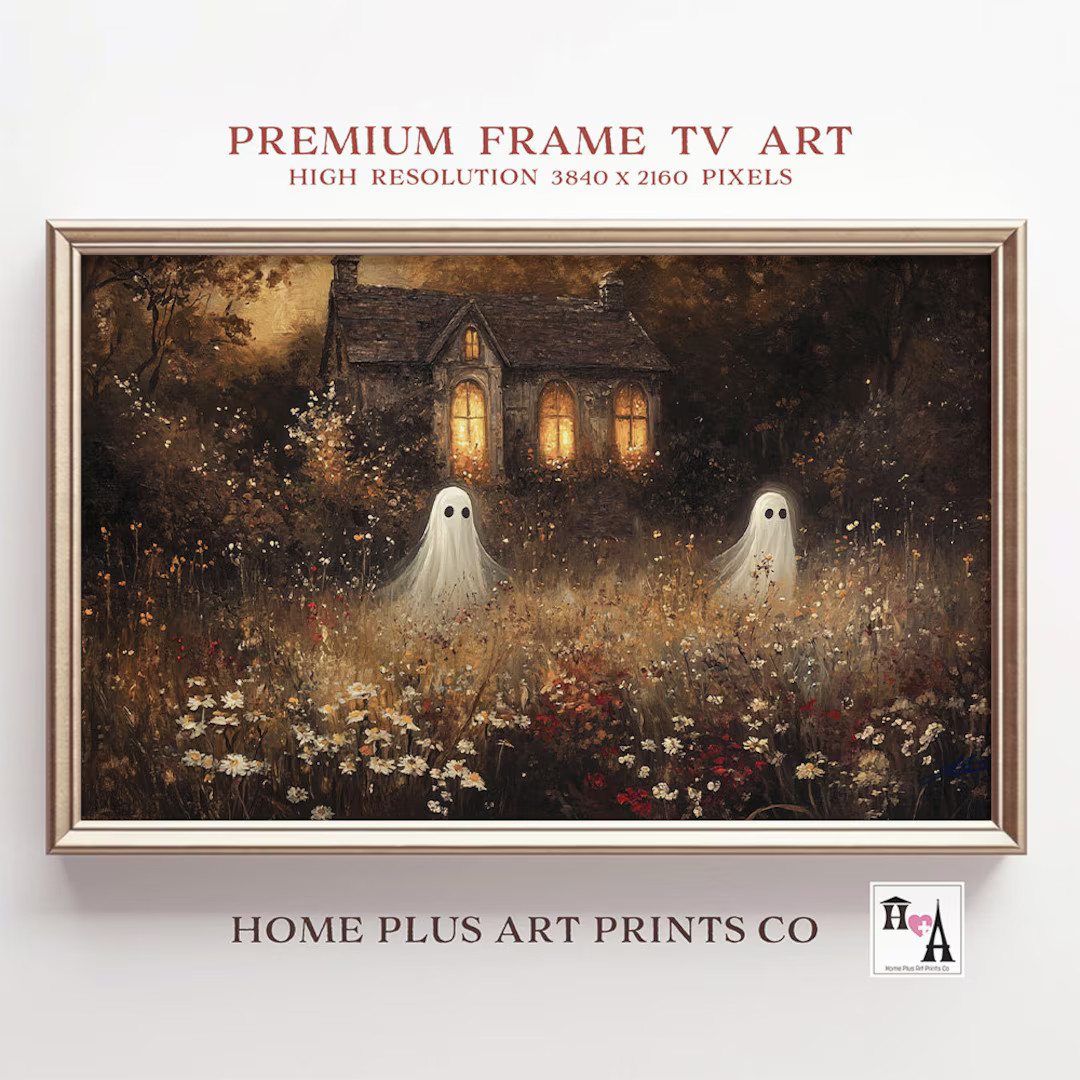 Halloween Frame TV Art,vintage Wildflower Field Halloween Ghost TV Art,cute Halloween Ghost Paint... | Etsy (US)