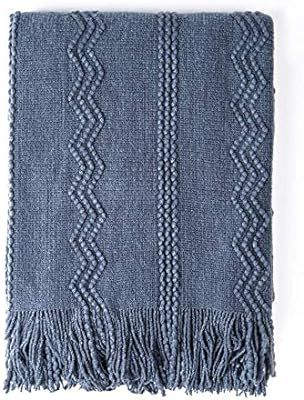 Bourina Throw Blanket Textured Solid Soft Sofa Couch Decorative Knitted Blanket, 50" x 60",Navy | Amazon (US)