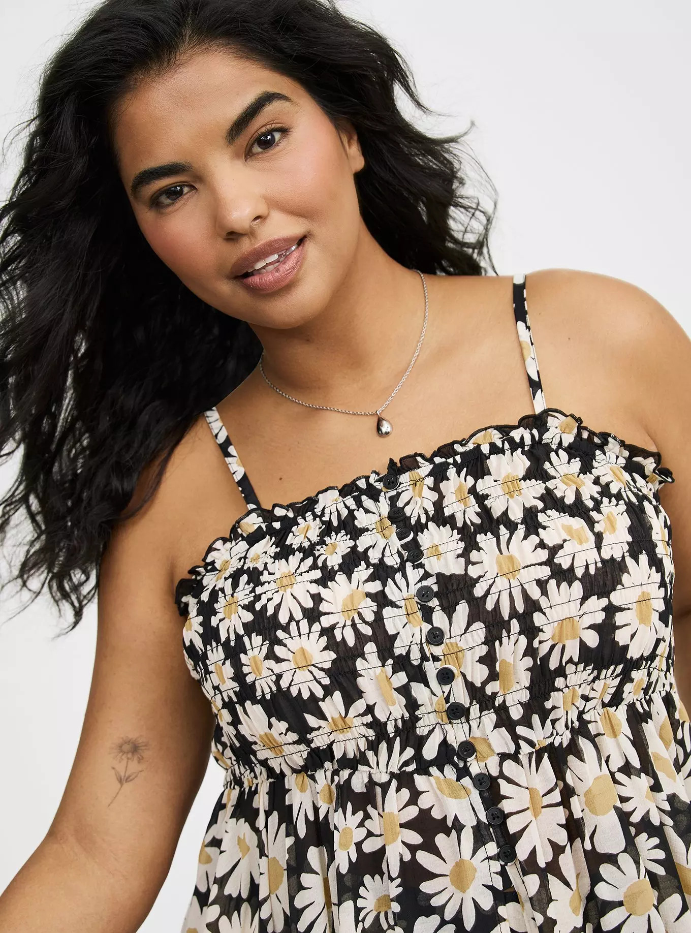 Button-Front Smocked Tunic Cami | Torrid (US & Canada)