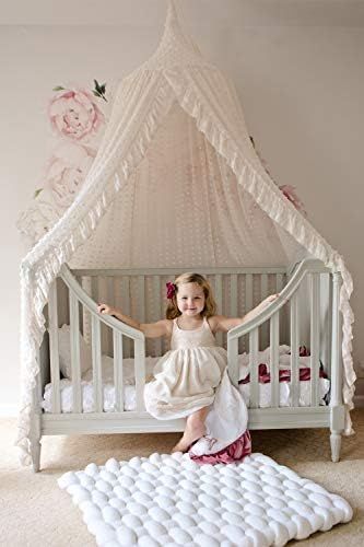 Wonder Space Elegant Kids Bed Canopy - Lace Chiffon Netting with Pom Pom, Princess Girls Fairy Dr... | Amazon (US)