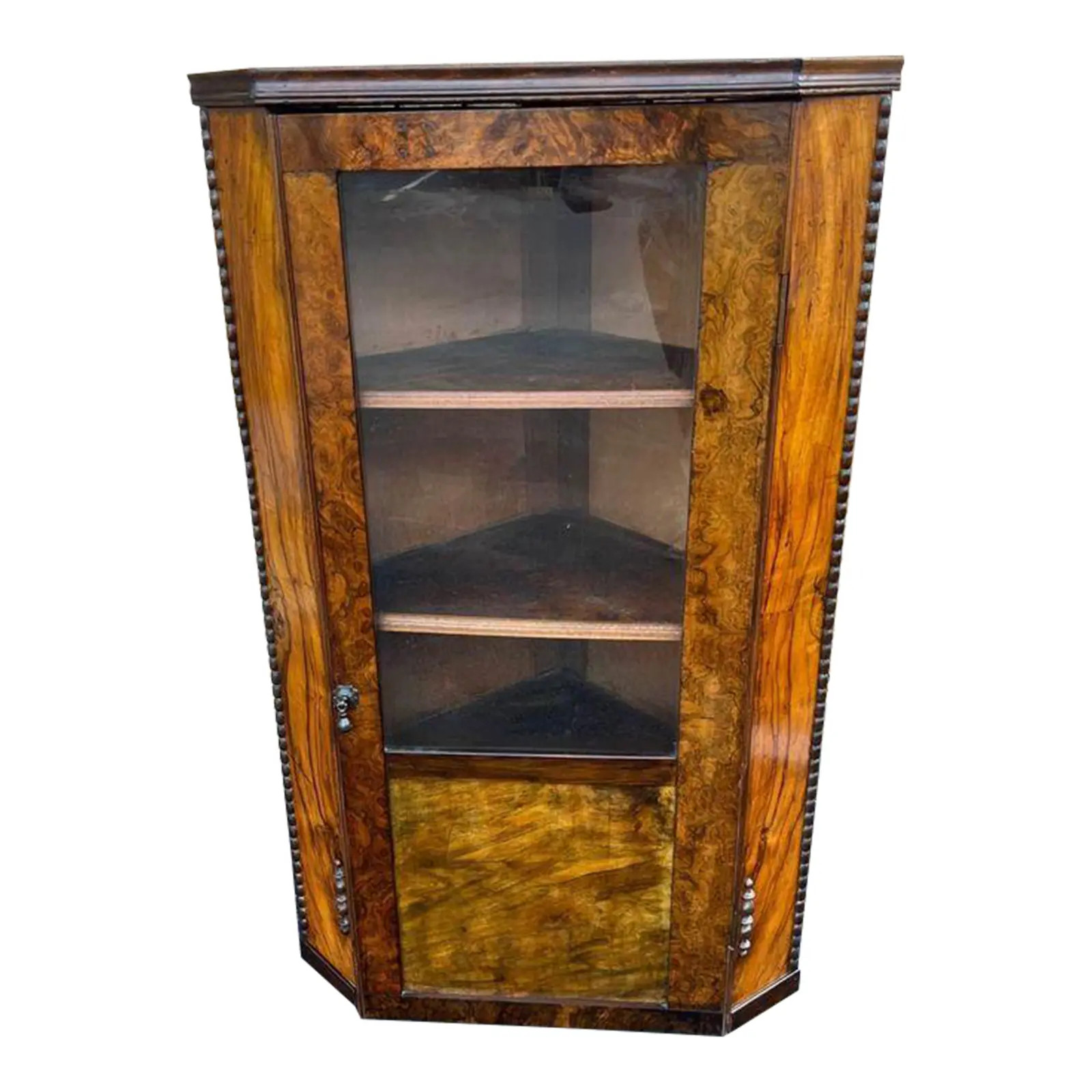 Regency Style Circassian Walnut Corner Cabinet. | Chairish