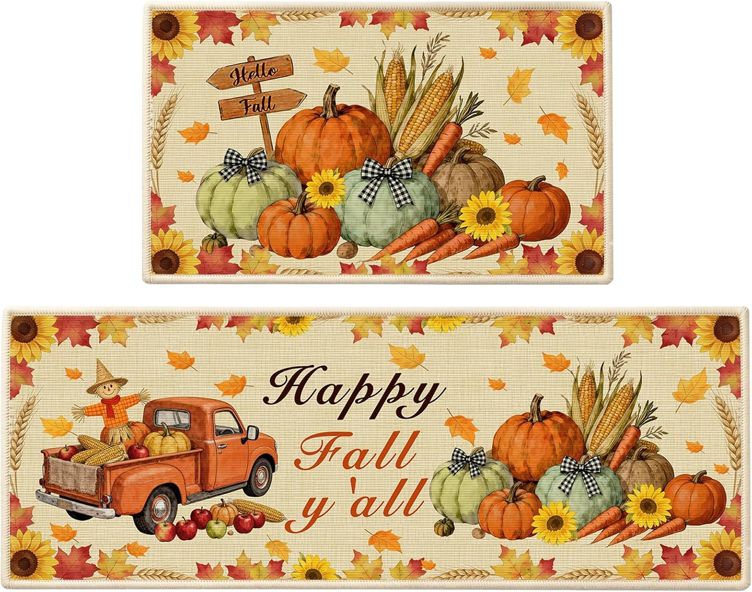 Fall Kitchen Rugs, Farmhouse Pumpkin Truck Kitchen Mats Set of 2, Sunflower Autumn Harvest Rustic... | Amazon (US)