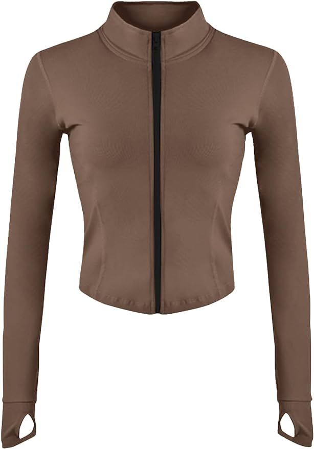 Gacaky Women's Athletic Jacket Lightweight Full Zip Up Yoga Jacket Cropped Workout Slim Fit Tops ... | Amazon (US)