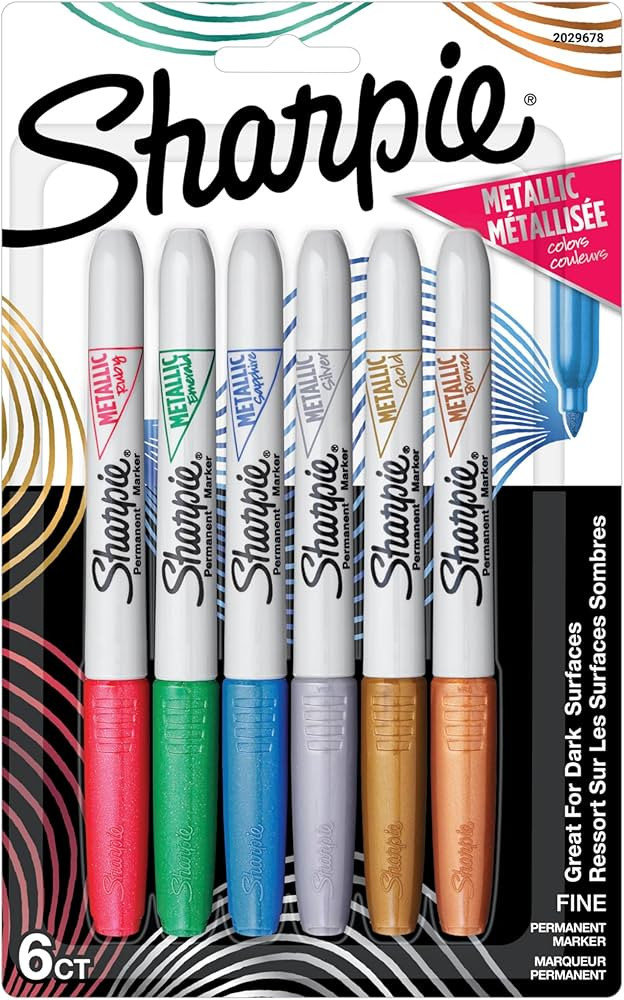 Sharpie Metallics Permanent Markers, Fine Tip, Assorted Colors, 6 Pack | Amazon (US)