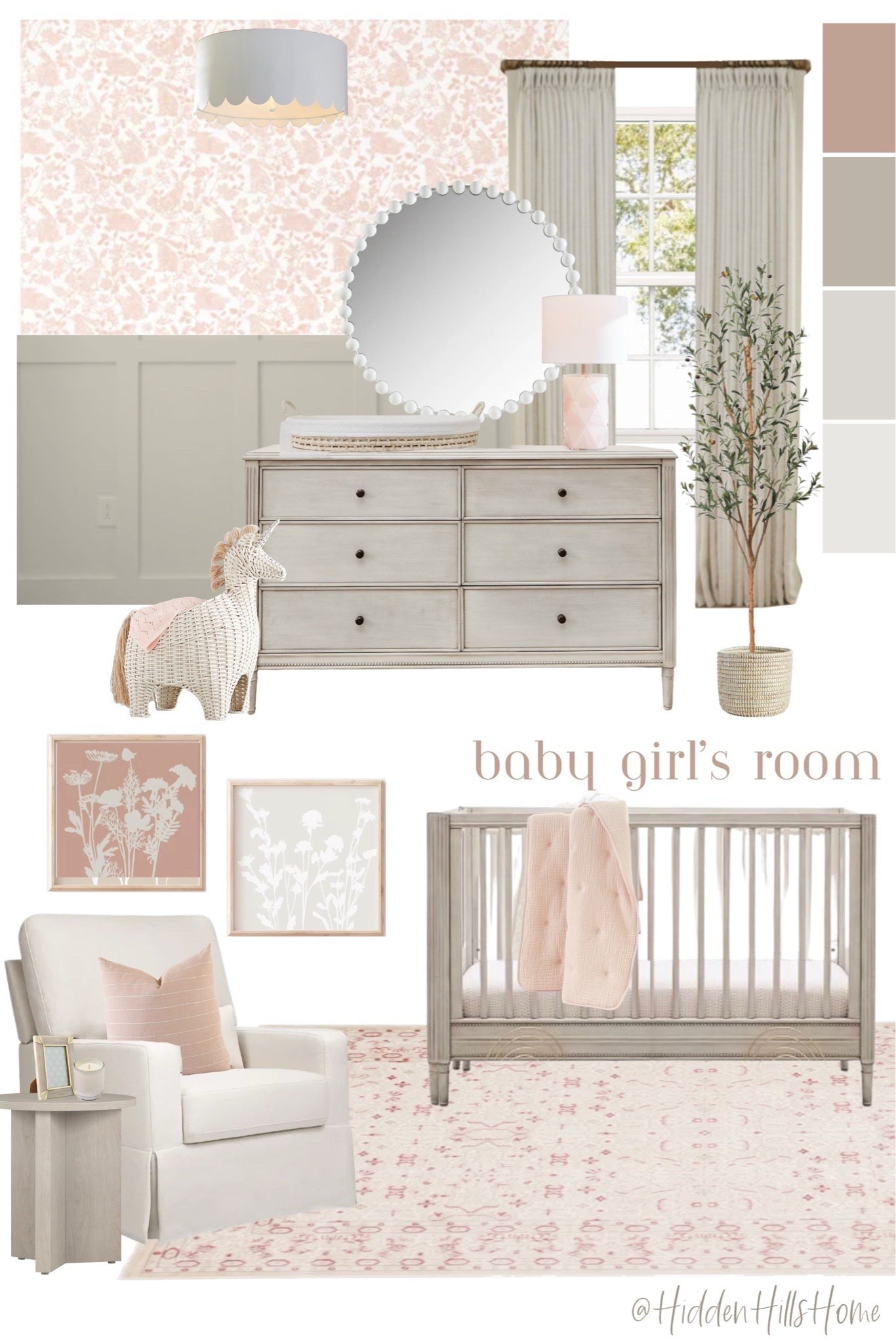 Baby girls nursery decor mood board! Cute ideas for a girls nursery, baby’s room decor inspiration, pink nursery wallpaper, nursery ideas, glider, crib #nursery



#LTKSaleAlert #LTKBaby #LTKHome