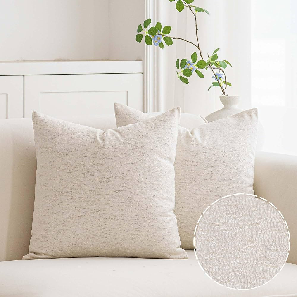 NiNi ALL Glossy Textured Throw Pillow Covers White 16x16 Inch Set of 2 Decorative Luxurious Pillo... | Amazon (US)