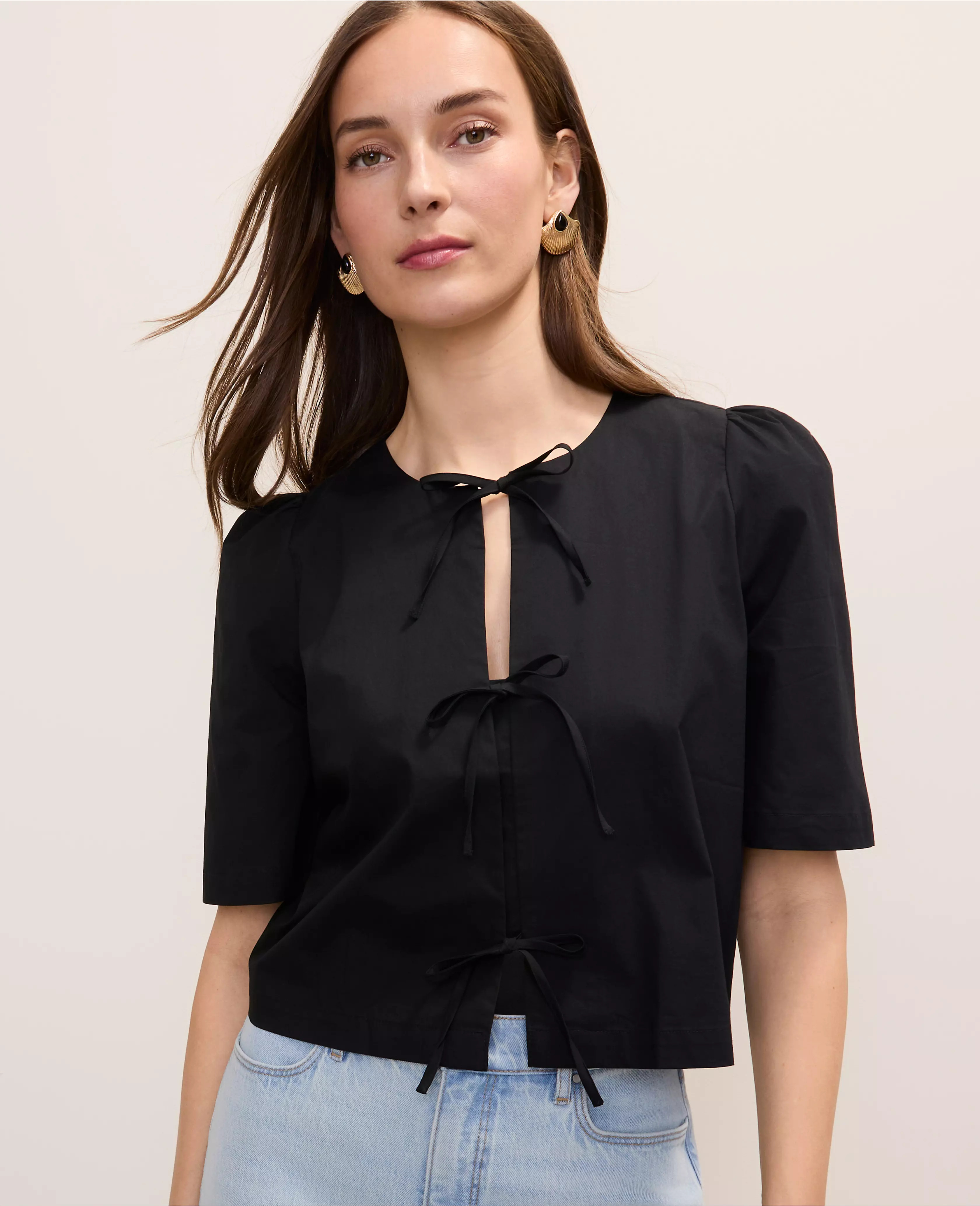 Tie Front Short Sleeve Blouse | Ann Taylor