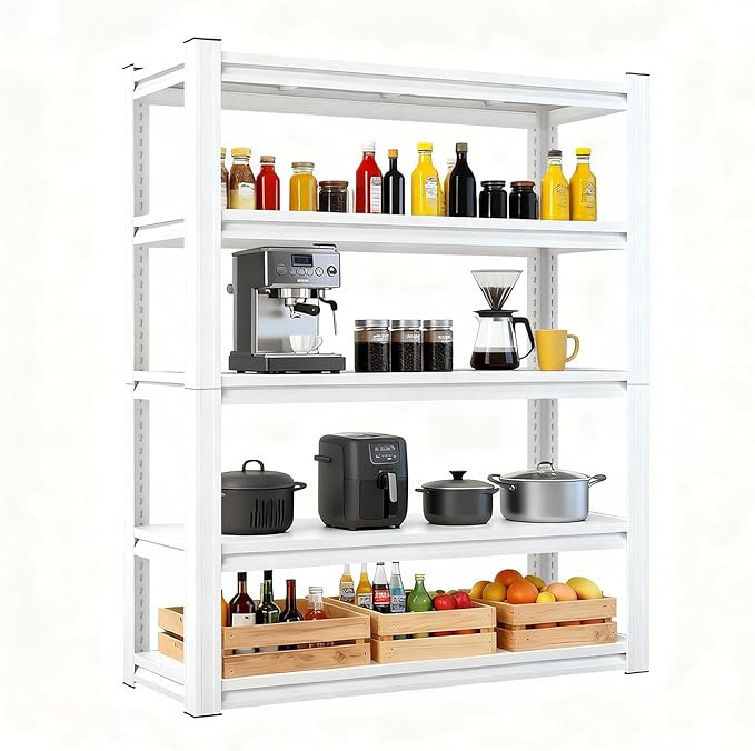 3000 LBS White Household Storage Shelving Unit，72" H 5 Tier Storage Shelve，Adjustable Heavy-D... | Amazon (US)