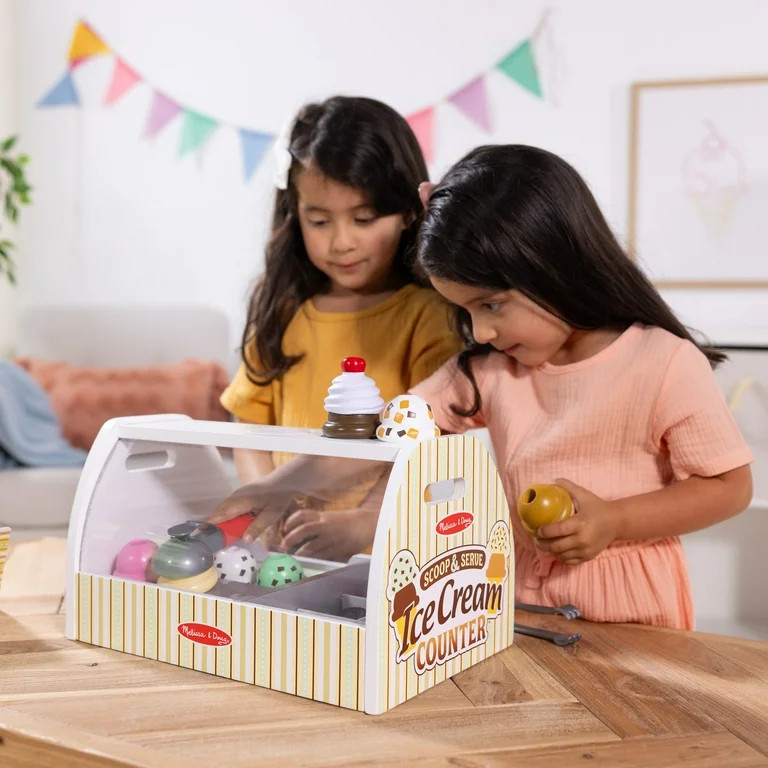 Melissa & Doug Wooden Scoop and Serve Ice Cream Counter With Play Food and Accessories (28 Pcs) | Walmart (US)