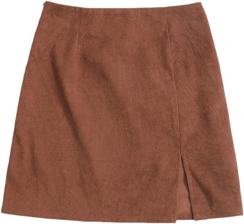 WDIRARA Women's Mid Waist Corduroy A-line Slim fit Button Casual Mini Skirt | Amazon (US)