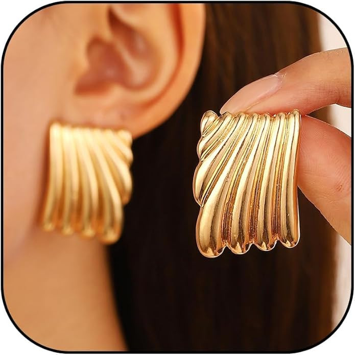 Chunky Gold Earrings for Women Trendy Irregular Statement Earrings Geometric Stud Wedding Prom Dr... | Amazon (US)