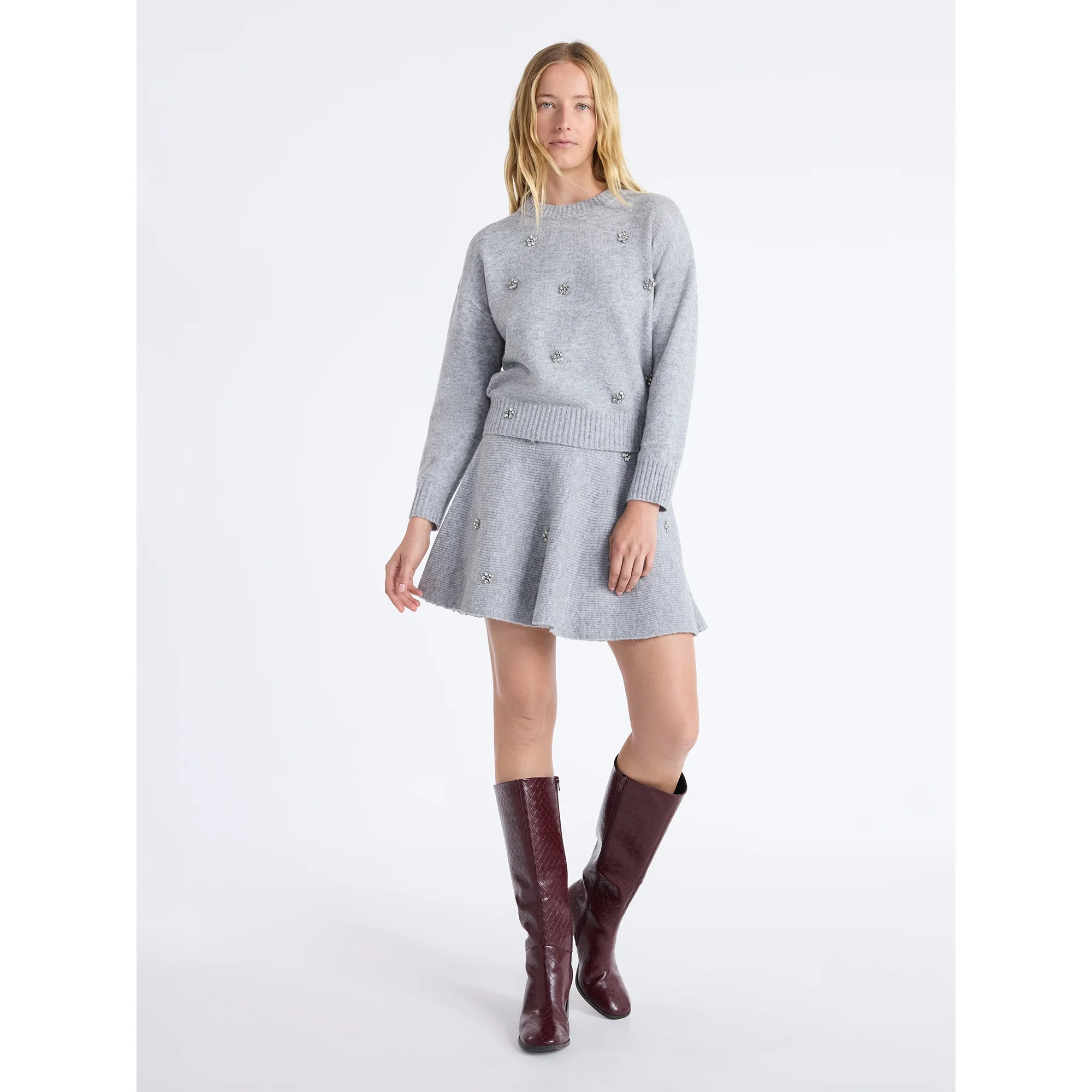 Free Assembly Women's Embellished Mock Neck Sweater with Long Sleeves, Sizes XS-4X | Walmart (US)
