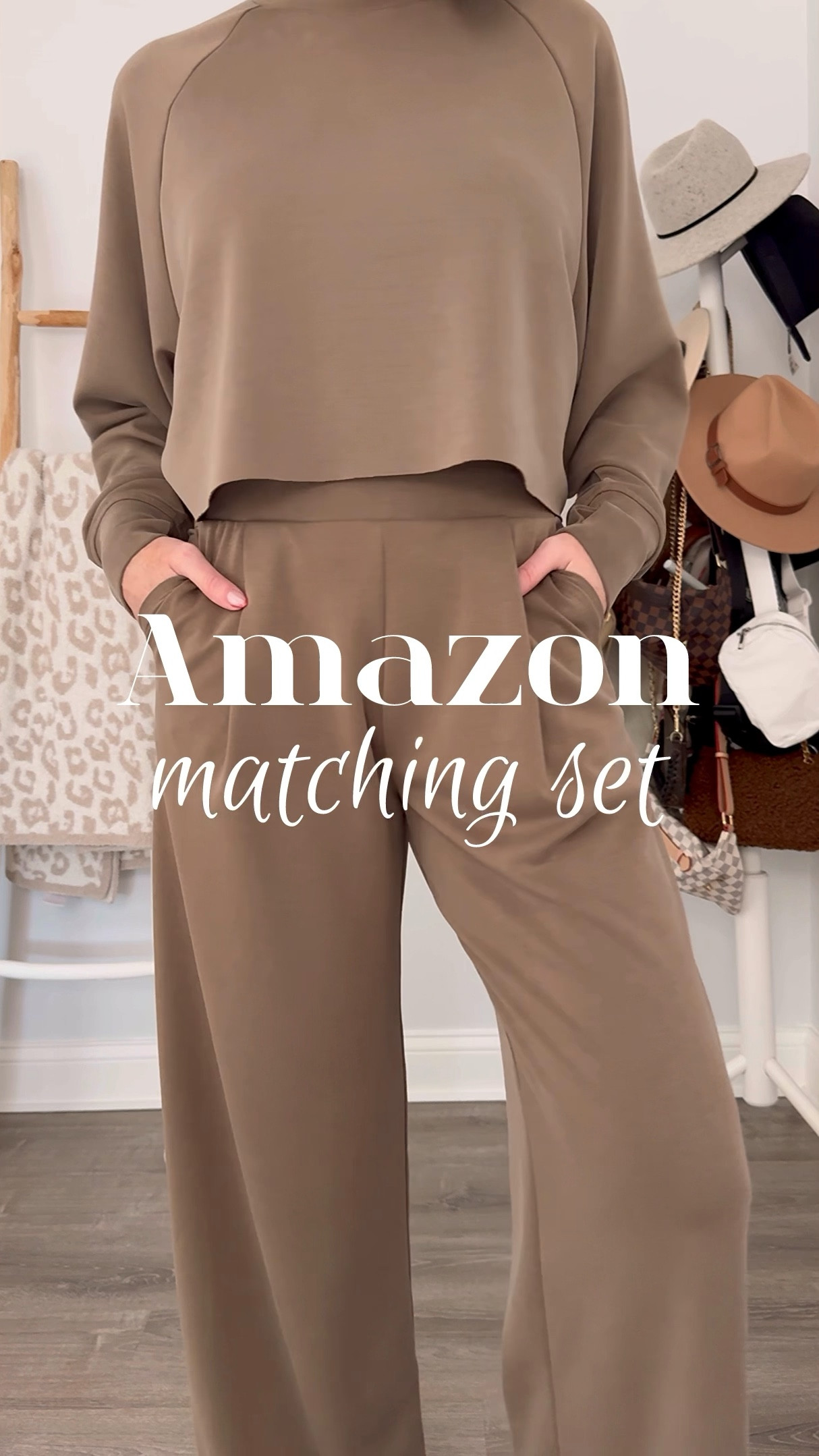 super soft modal elevated casual matching set! For reference, I’m 5’7” and wearing a medium in the sweatshirt and a small 31” @amazoninfluencerprogram @amazonfashion 

outfit reel, how to style, travel outfit, athleisure, trendy sneakers, neutral sneakers, leopard print, mom OOTD, Adidas Sambas, fall outfit idea
