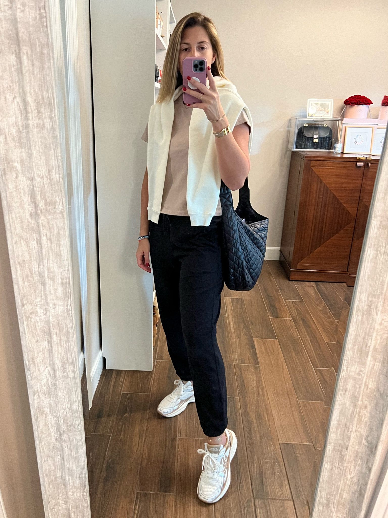 Travel but make it chic! ✈️ Warm and cozy in this look. 

Joggers (feel like sweats) run TTS. Wearing a size medium. Relaxed fit. Available in tall and petite sizes.

Sneakers sold out in my color but linking the black which are gorgeous! Runs small. Size up (whole sizes only). Wearing size 11. 

Sweatshirt runs TTS. Wearing a size small. 

… and my favorite brand for a travel bag offers a great crossbody option that is roomy yet lightweight!

Hope this helps for your next trip!

#LTKOver40 #LTKStyleTip #LTKTravel