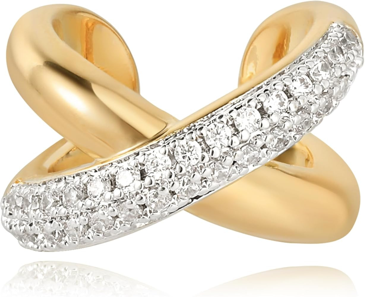 Ear Cuff Earrings for Women 14K Gold Plated Cubic Zirconia Paved Sparkling Huggie Ear Cuffs Non P... | Amazon (US)