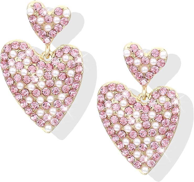 Valentines Earrings Red Heart Earrings for Women Valentines Day Outfits women Accessory Sparkly J... | Amazon (US)