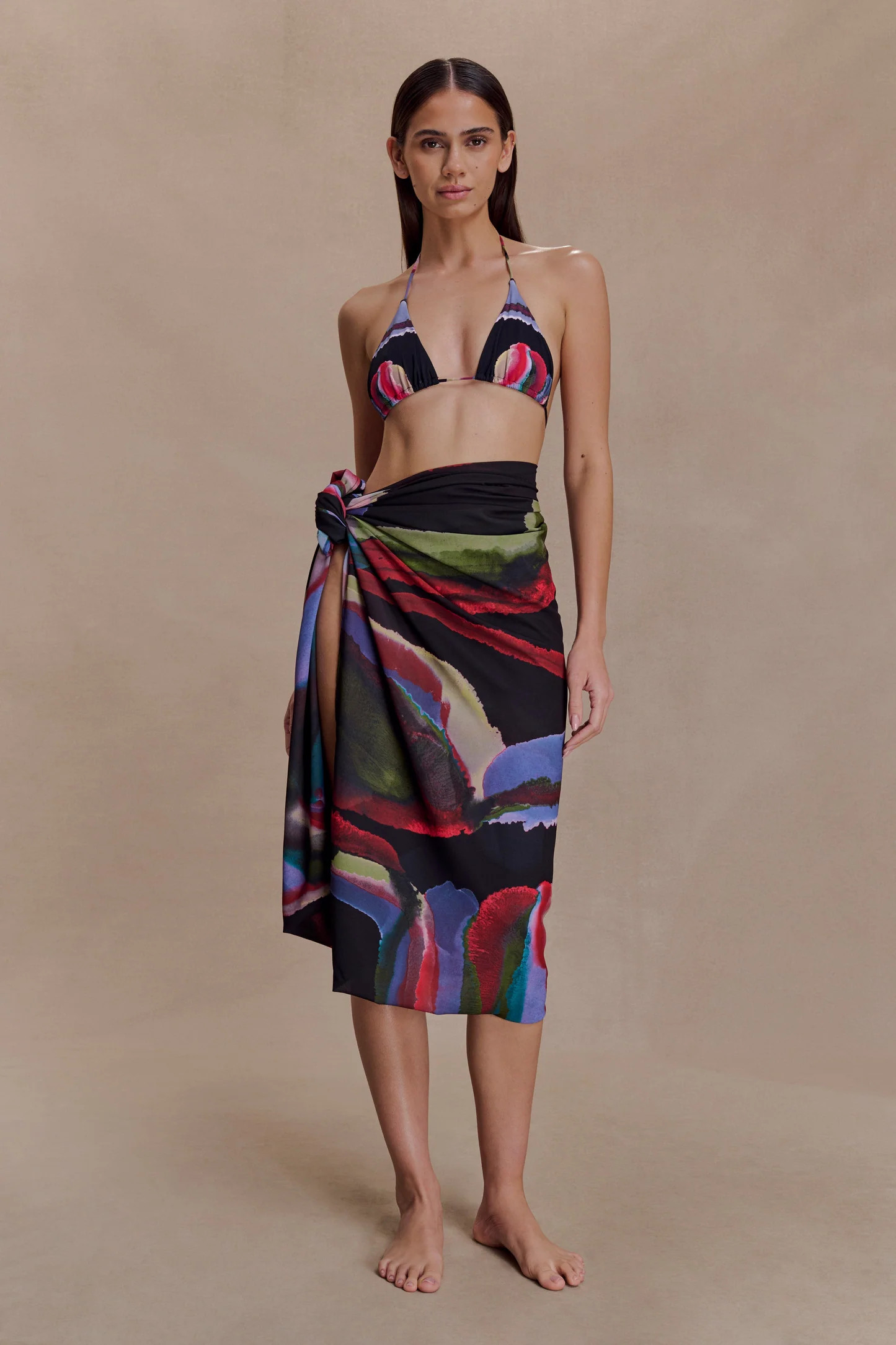 Evie Chiffon Sarong - Multi Fluid Reverie Print | MESHKI US