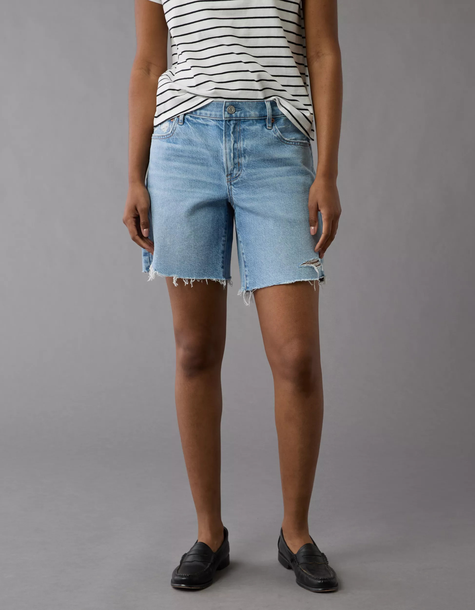 AE Strigid 8" Perfect Denim Bermuda Short | American Eagle Outfitters (US & CA)
