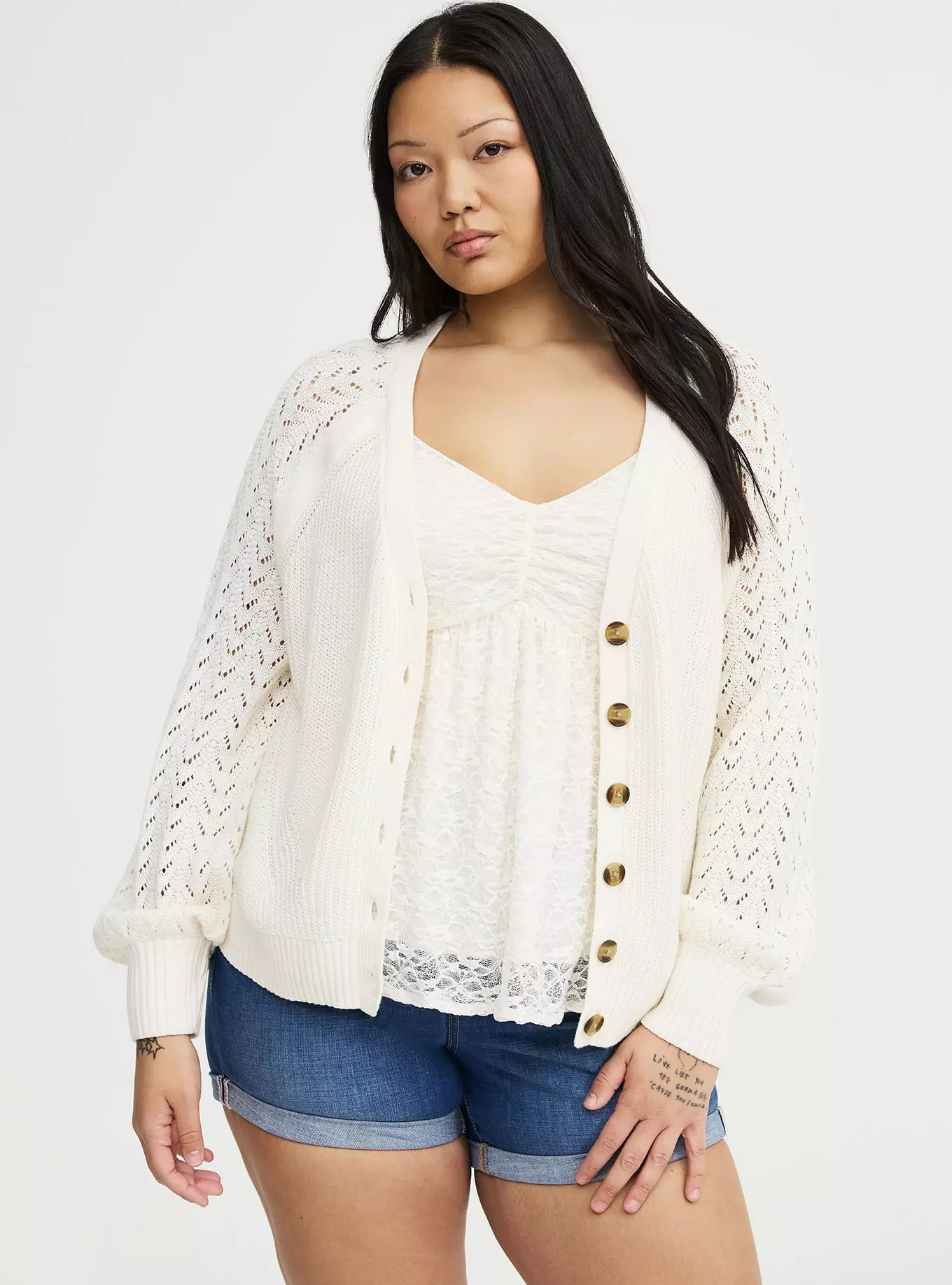 Pointelle Sleeve Cardigan | Torrid (US & Canada)