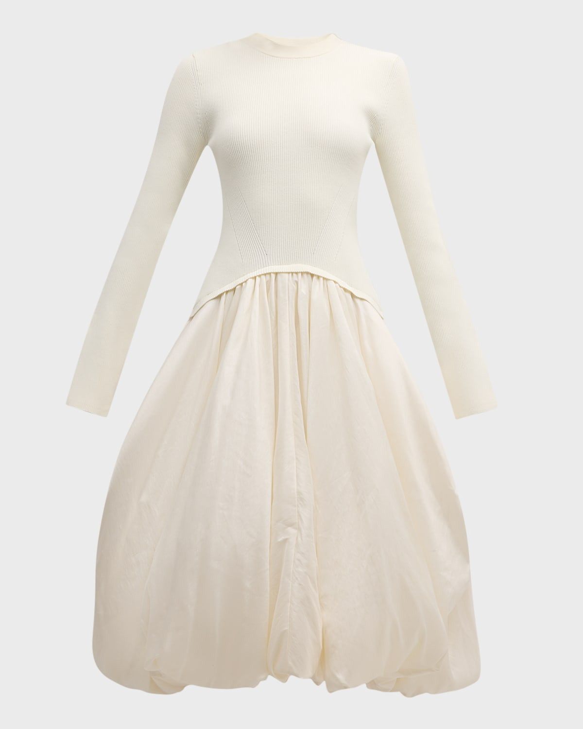 Kenlie Mixed Media Bubble Midi Dress | Neiman Marcus