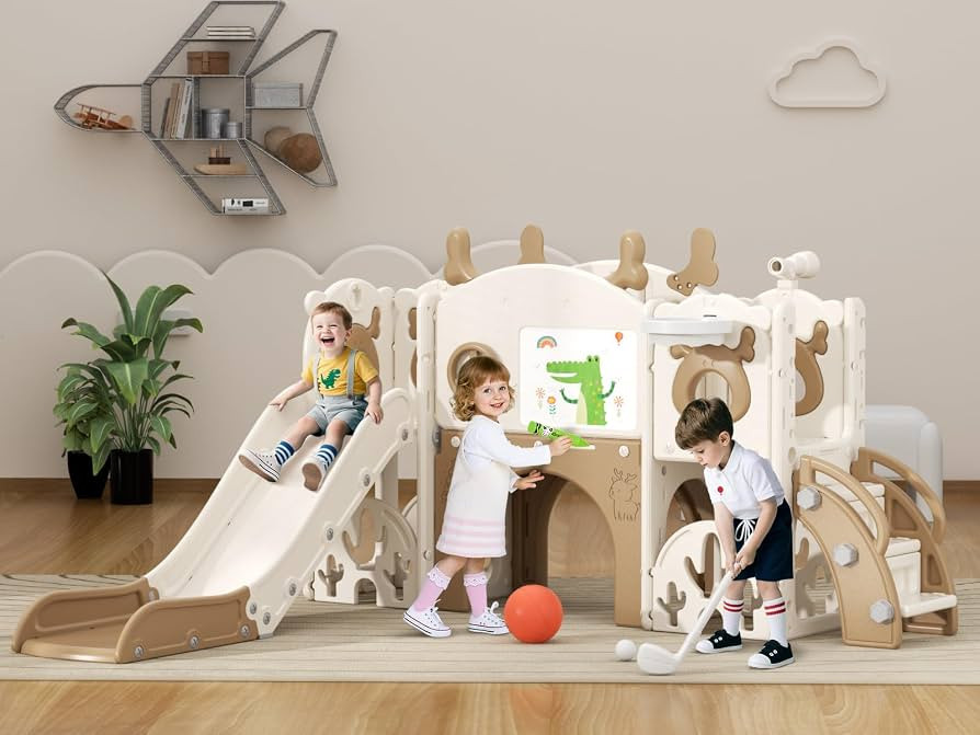 XJD 13 in 1 Toddler Slide Set, Kids Slide for Toddlers Age 1+, New Upgrade with Golf Set, Basketb... | Amazon (US)