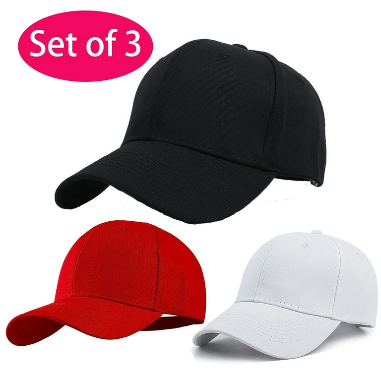 Base Ball Hat for Men & Women, Flex Fit Baseball Caps, Solid Cotton Fitted Hats Set of 3 Red Whit... | Walmart (US)
