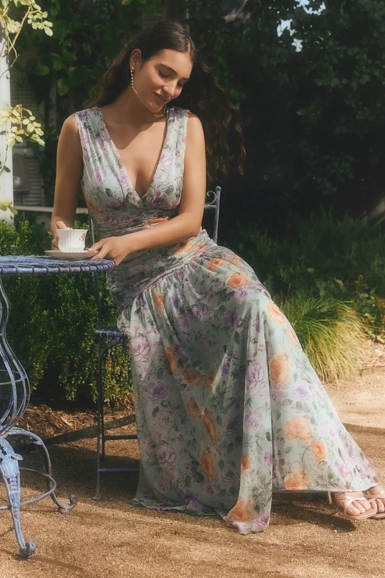 Melisandre Light Blue Floral Drop Waist Maxi Dress | Lulus